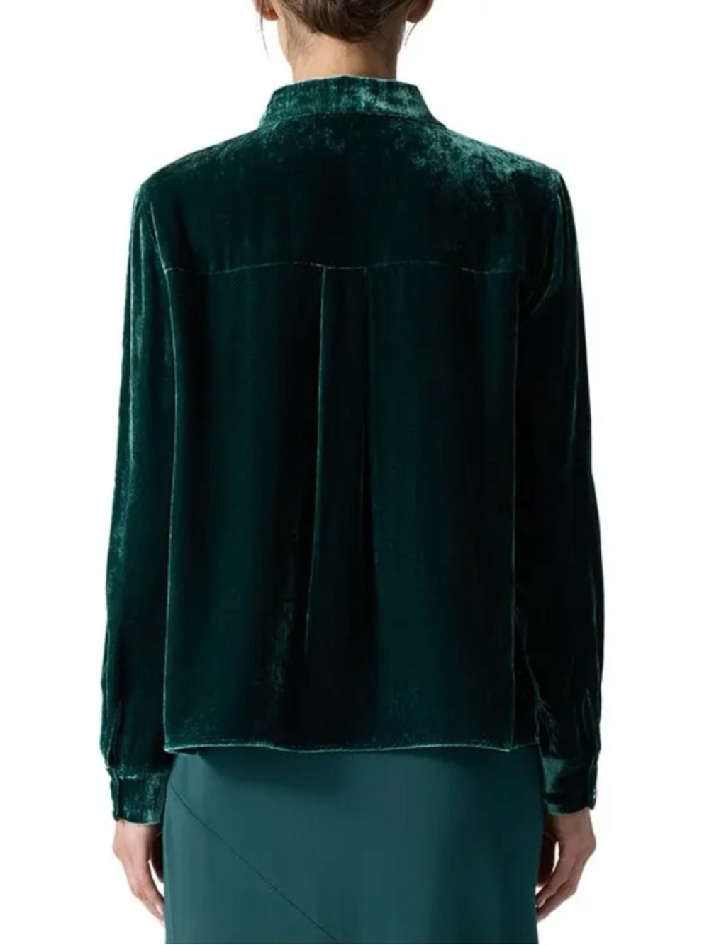 NWT Eileen Fisher Pine Green Velvet Silk Luxe Button Front Top - Picture 2 of 12